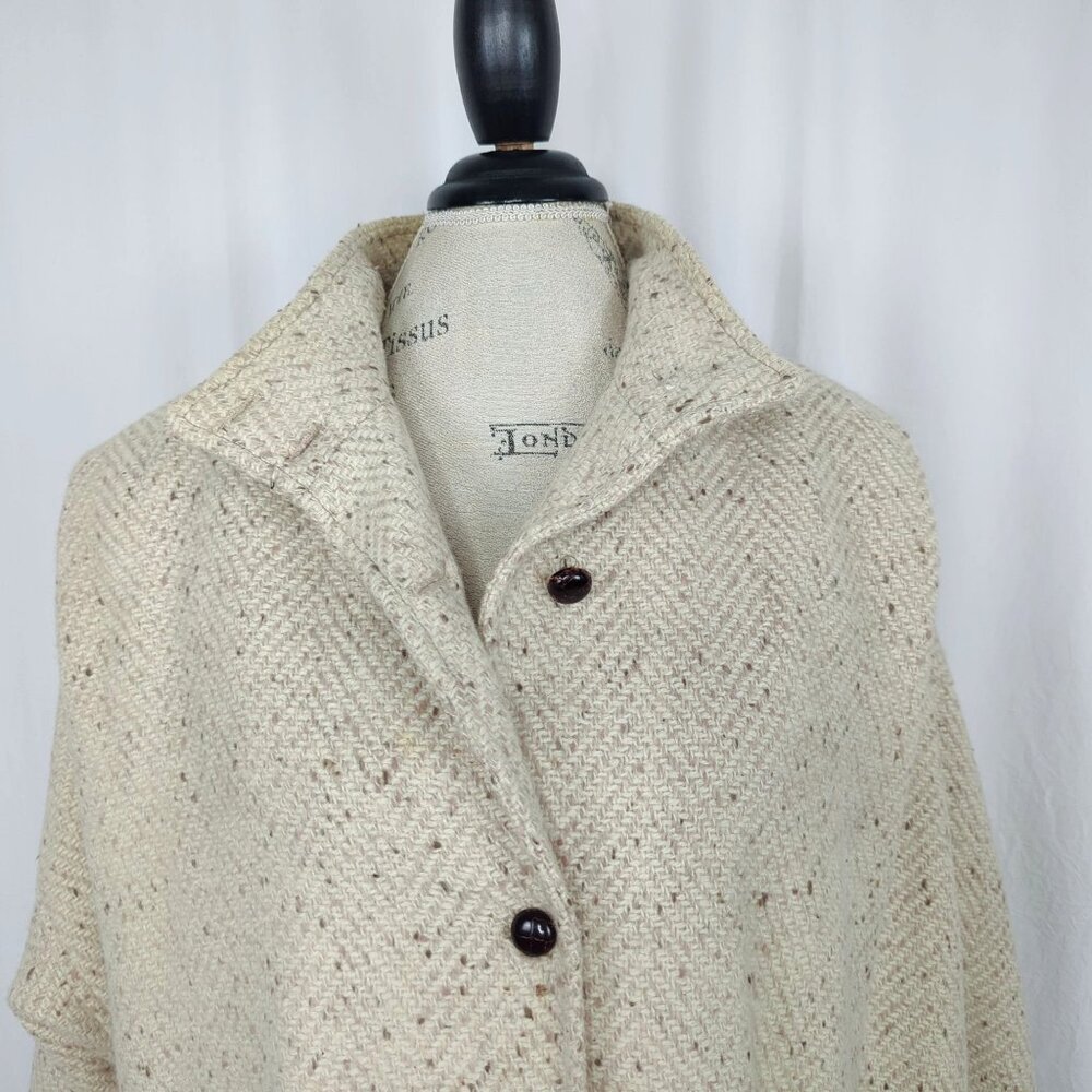 Vintage 80s Cream Tweed Pea Coat Medium PLC Wool Short Oatmeal - Picture 2 of 12